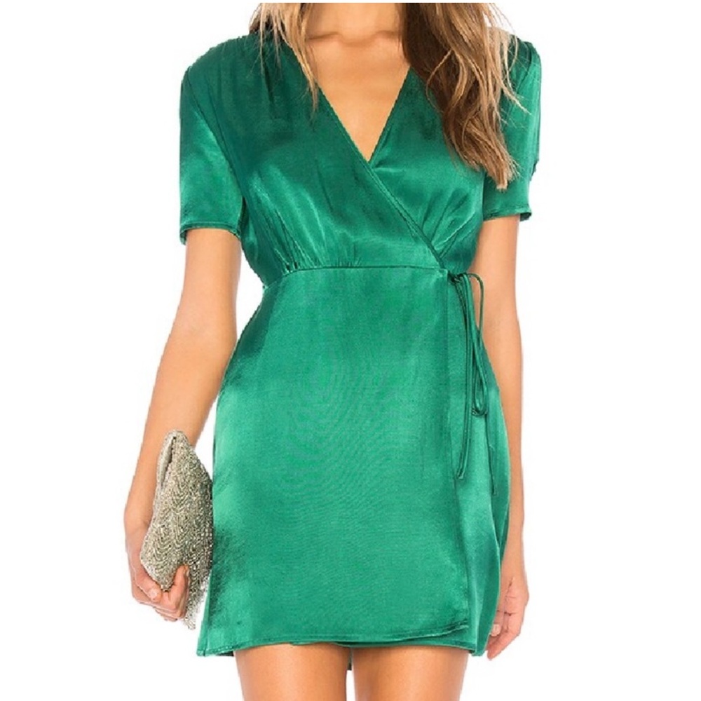 Privacy please Satin Green Wrap mini Dress in XS from Revolve